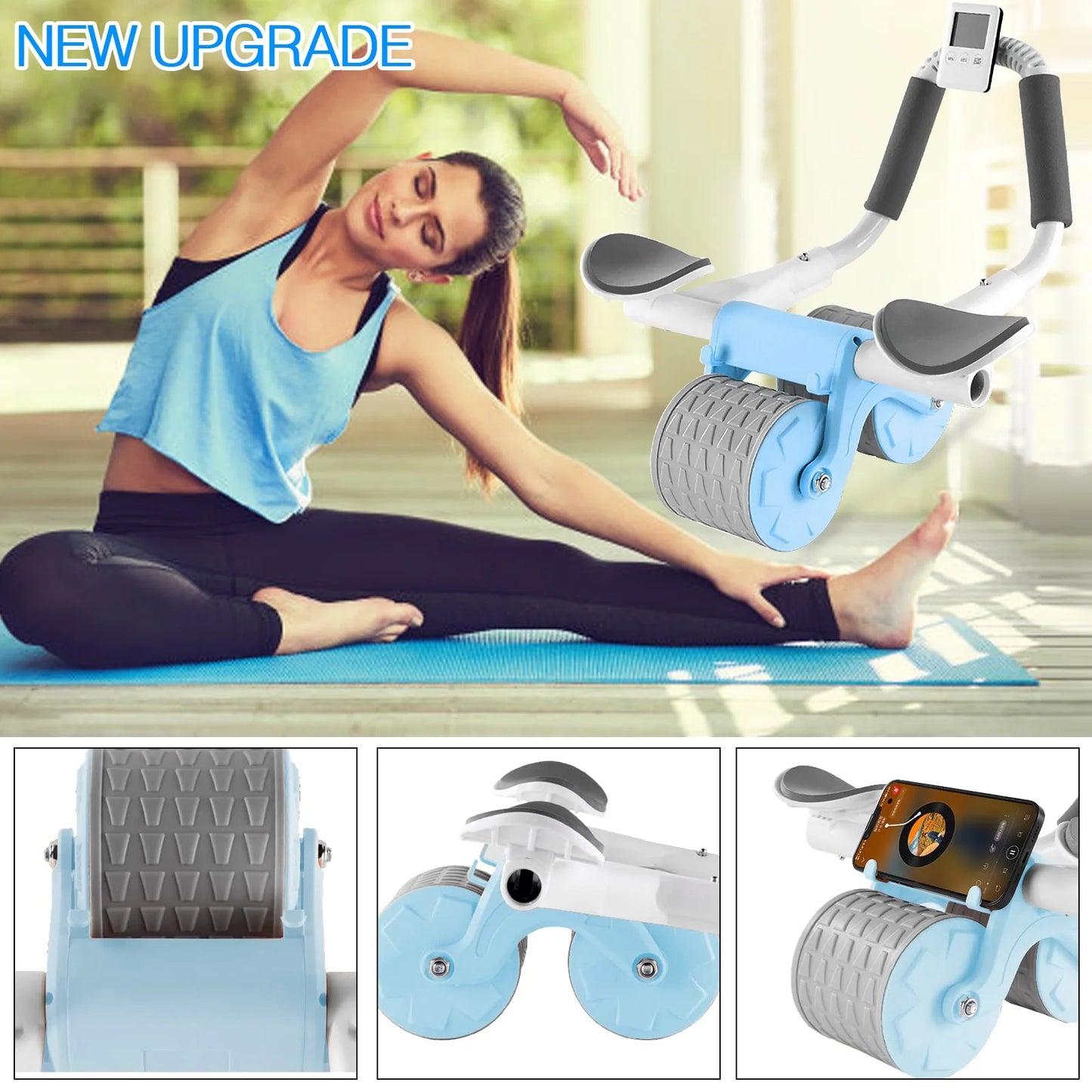 2025 New with Timer Ab Abdominal Exercise Roller Elbow Support, Abs Roller Wheel Core Exercise Equipment, Automatic Rebound Abdominal Wheel(Black)